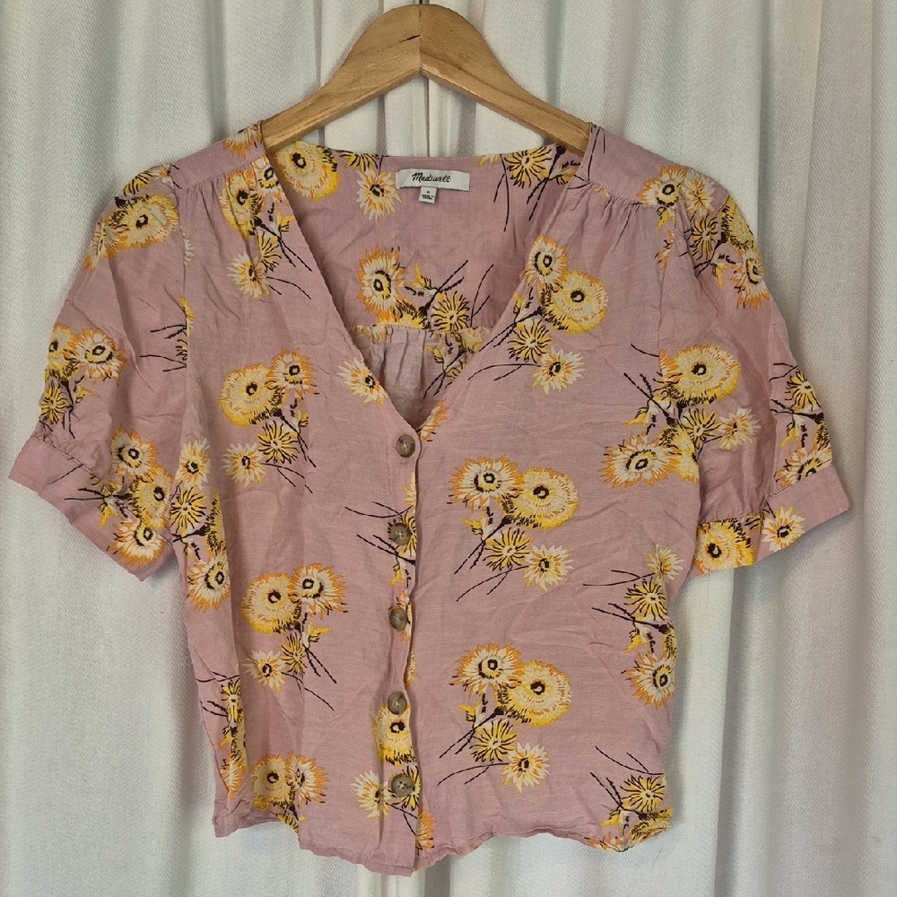 Madewell Plaza Dutch Dandelions Floral Pink Button-Up Top
